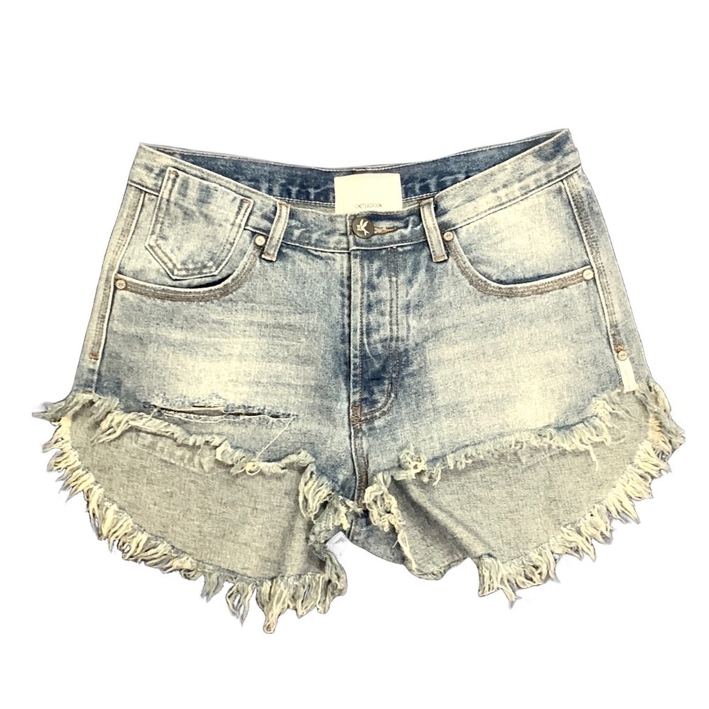One TEASPOON WOMENS LE WOLVES MID LENGTH DENIM SHORTS STORM BOY BLUE SIZE 28